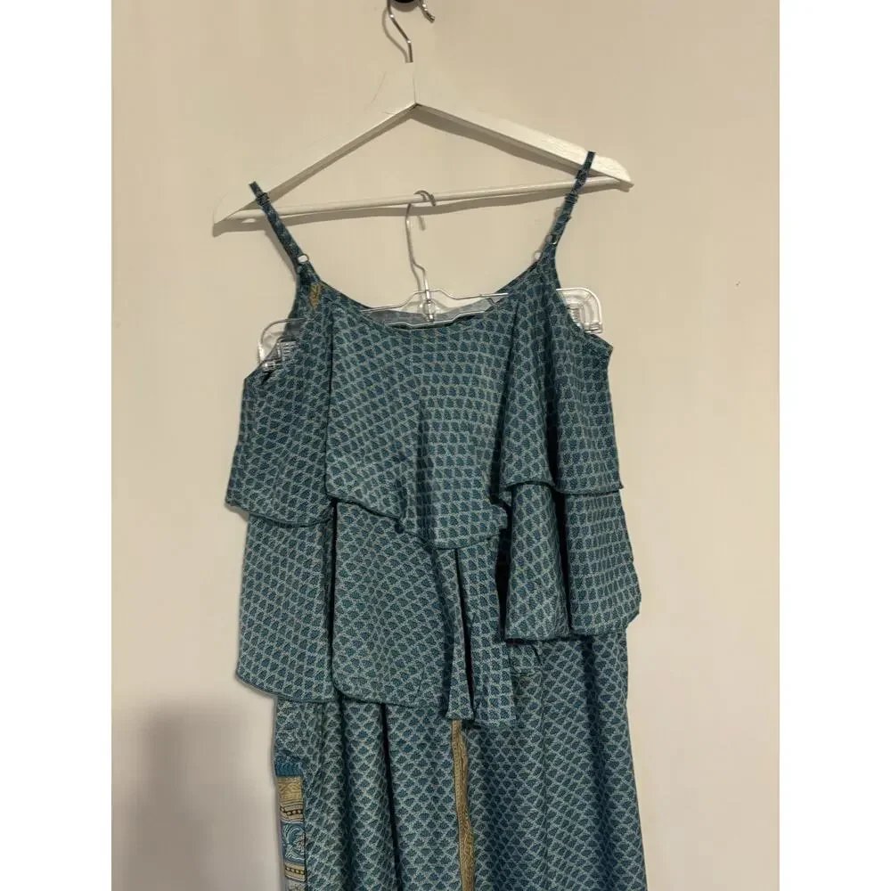Raga Skirt Top Set Small Green Satin Floral Print Ruffles Boho S M New